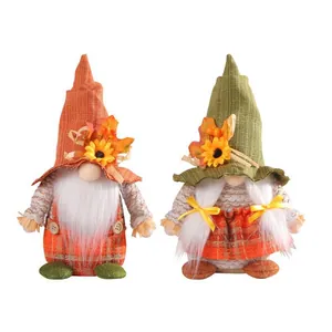 Pair of Thanksgiving sunflower gnomes, faceless Rudolph dolls for festive home decor
