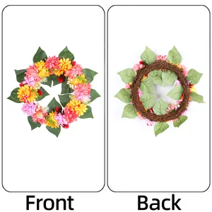 Thanksgiving autumn chrysanthemum floral wreath decoration showing front and back views