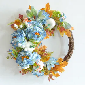 Harvest Festival Peony Pumpkin Wreath Autumn Home Decoration Artificial Floral Garland For Front Door Outdoor Yard Party