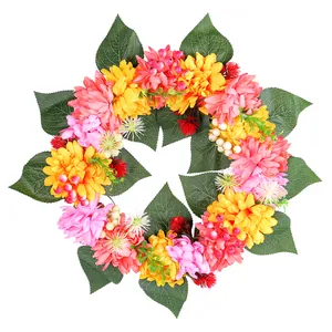 Colorful autumn chrysanthemum wreath for Thanksgiving outdoor garden hanging decoration
