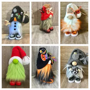 Handmade assorted holiday gnome collection for Christmas and Halloween home decoration