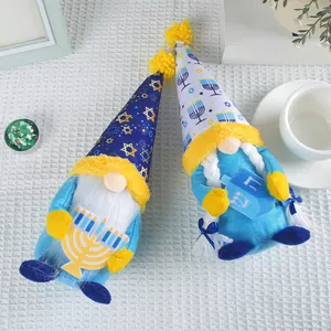 Creative blue Hanukkah gnomes with Menorah and Star of David patterns for holiday home decor