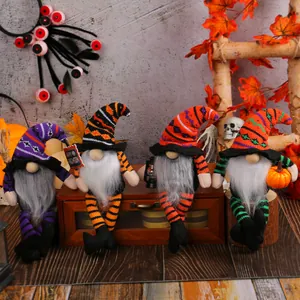 Halloween Polyester Gezichtsloze Kabouter Pop Gestreepte Lange Benen Heks Kabouter Pluche Ornament Met Bezem Pompoen Bord Voor Huis Feest Decor