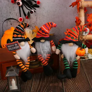 Set van 3 Halloween-kabouters met gestreepte lange benen en hoge heksenhutten