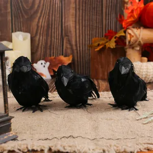 Halloween Simulation Feather Crow Ornament Black Bird Prop For Party Desktop Decor Photography Prop Farmhouse Style