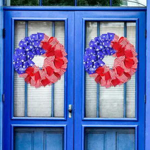 Set di ghirlande patriottiche con nastro bandiera americana per decorazione porta