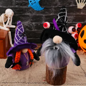 Halloween gnome plush dolls with vampire and witch designs for spooky party decor