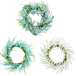 Set of three assorted artificial berry flower wreaths for holiday wall and door decoration