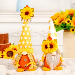 Herbst Sonnenblume Gnom Gesichtlose Puppe Paar Stehende Figur Dekor Für Erntedankfest Herbst Haus Dekoration Ornamente