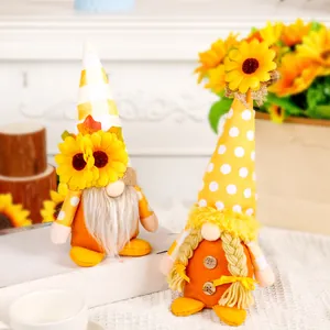 Pärchen herbstliche Sonnenblumen-Wichtel, stehende gesichtslose Deko-Puppen für Zuhause.