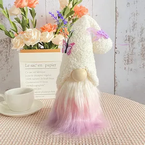 Handmade Plush Gnome Doll with Butterfly and Lavender Decorations Gradient Purple Beard Nordic Home Desktop Ornament Gift
