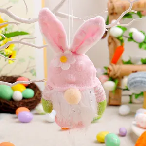 Ciondolo gnomo coniglio di Pasqua in peluche rosa per le decorazioni festive della casa