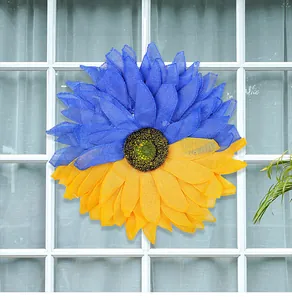 Couronne de tournesol faite main aux couleurs du drapeau ukrainien pour la porte