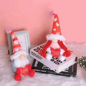 Adorable pair of plush faceless gnomes holding LOVE hearts for Valentine's Day gift décor