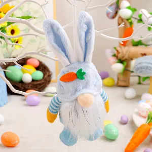 Simpatico gnomo coniglio di Pasqua blu in peluche da appendere per decorazione casa