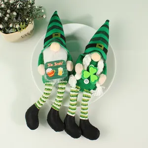 St. Patrick's Day plush gnome dolls with long striped legs for Irish festival home decor
