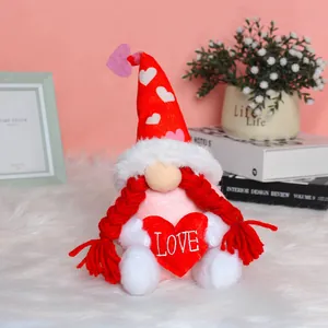 Cute Valentine's Day heart gnome plush doll holding LOVE heart ornament