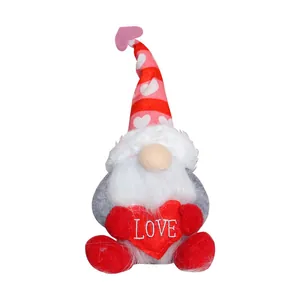 Valentine's Day gnome plush holding red heart with LOVE embroidery