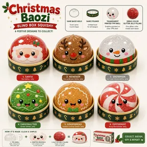 Christmas Baozi blind box squishy set with 6 festive glitter jelly filled designs