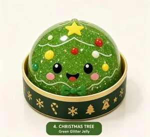 Cute Christmas tree squeeze toy with green glitter jelly detail and festive gold base