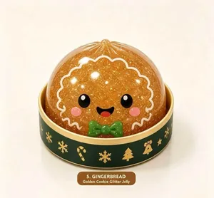 Detailed view of cute gingerbread glitter jelly squishy toy in a festive gift box
