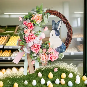 Osterhasen Kranz Simulation Floral Rebe Girlande Mit Rosa Rose Band Osterei Für Haustür Wandbehang Heimdekoration