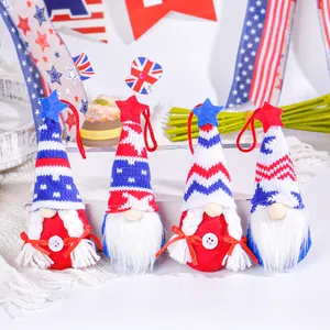 Décorations Suspendues de Gnome du Jour de l'Indépendance Bonnet en Tricot à Étoiles et Rayures Figurines d'Elfe Patriotique