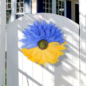Couronne de tournesol décorative aux couleurs de l'Ukraine pour porte d'entrée déco