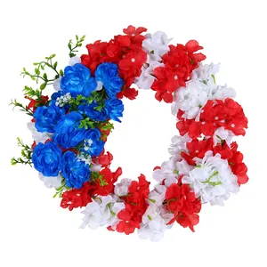 Red white and blue artificial Independence Day flower wreath for patriotic wall decoration