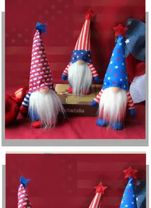 Detail von drei patriotischen Gnom-Puppen zum Unabhängigkeitstag mit Sternen