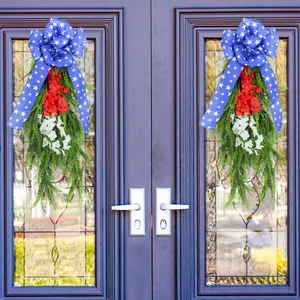 Guirnalda Patriótica Decoración Día Independencia Americana Rojo Blanco Azul Lazo Estrella Flor Artificial Hoja Helecho