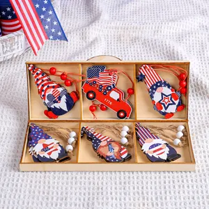 Patriotic Wooden Gnome Truck Hanging Ornaments With Box Red White Blue Star Stripes 1776 July 4th Independence Day Decoration