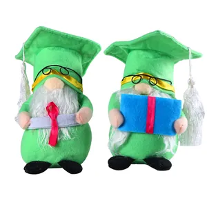 Set di gnomi di laurea verdi in peluche con tocco e occhiali per idea regalo