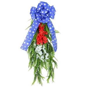 Adorno de puerta del Día de la Independencia de EE. UU. con lazo azul de estrellas