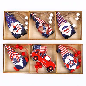 Patriotic Independence Day wooden gnome ornaments set in a three-compartment display box
