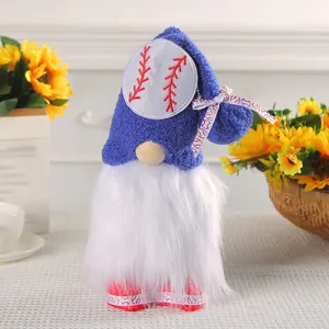 Bambola di peluche gnomo senza volto a tema baseball blu per la casa sportiva
