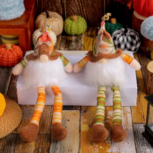 Glowing Harvest Festival Faceless Gnome Doll Maple Leaf Print Long Leg Rudolph Plush Toy For Autumn Thanksgiving Home Decor