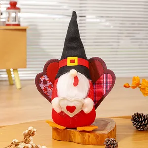 Thanksgiving Turkey Gnome Ornament Autumn Fall Home Decor Plush Faceless Doll With Heart Envelope Desktop Decoration Gift