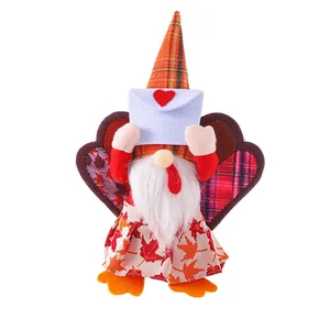 Adorable Thanksgiving turkey gnome doll with maple leaf dress and heart envelope ornament