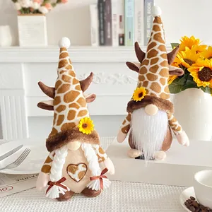 Pair of sunflower Rudolph faceless gnome dolls with giraffe pattern for home decor