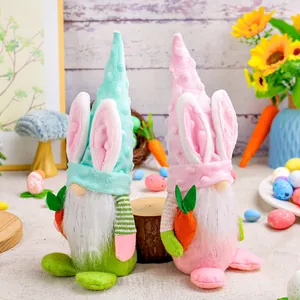 Paire de gnomes lapins de Pâques avec barbes blanches et carottes pour décoration