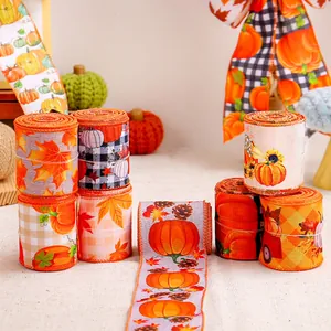 Cintas de Acción de Gracias con calabazas y hojas de arce para envolver regalos