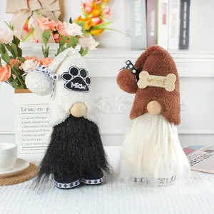 Haustier Thema Gesichtsloser Gnom Plüschpuppe Meow Woof Katze Hund Stehende Gnome Plüschtiere Tisch Ornament Kreative Home Deko Geschenk