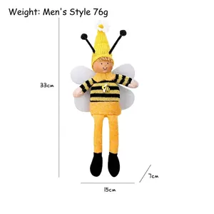 Cute Bee Festival gnome plush doll with long legs and wings, 33x15x7cm holiday decor.