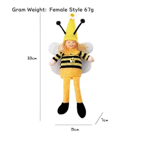 Cute plush bumblebee gnome doll with long legs and wings, dimensions 33x15x7cm.