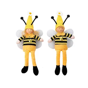 Two adorable Bee Day gnome plush dolls with long legs and wings on a plain white background.