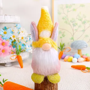Handmade Easter gnome plush doll with bunny ears for festive holiday tabletop decoration