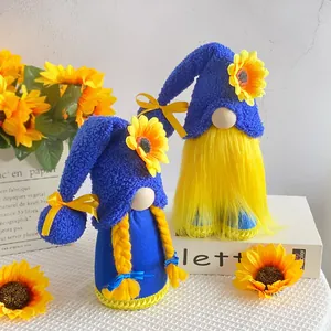 Coppia di simpatici gnomi di peluche girasole con trecce e barbe gialle per la casa