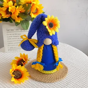 Grazioso gnomo girasole fatto a mano in peluche con trecce gialle per decorazione casa