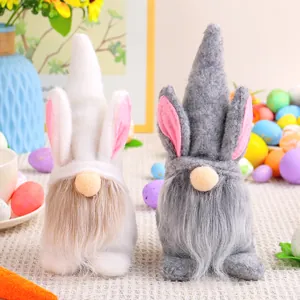 Ornements en Peluche Gnome de Lapin de Pâques Poupées Sans Visage Gris Blanc Tomte Suédois pour Décorations de Table